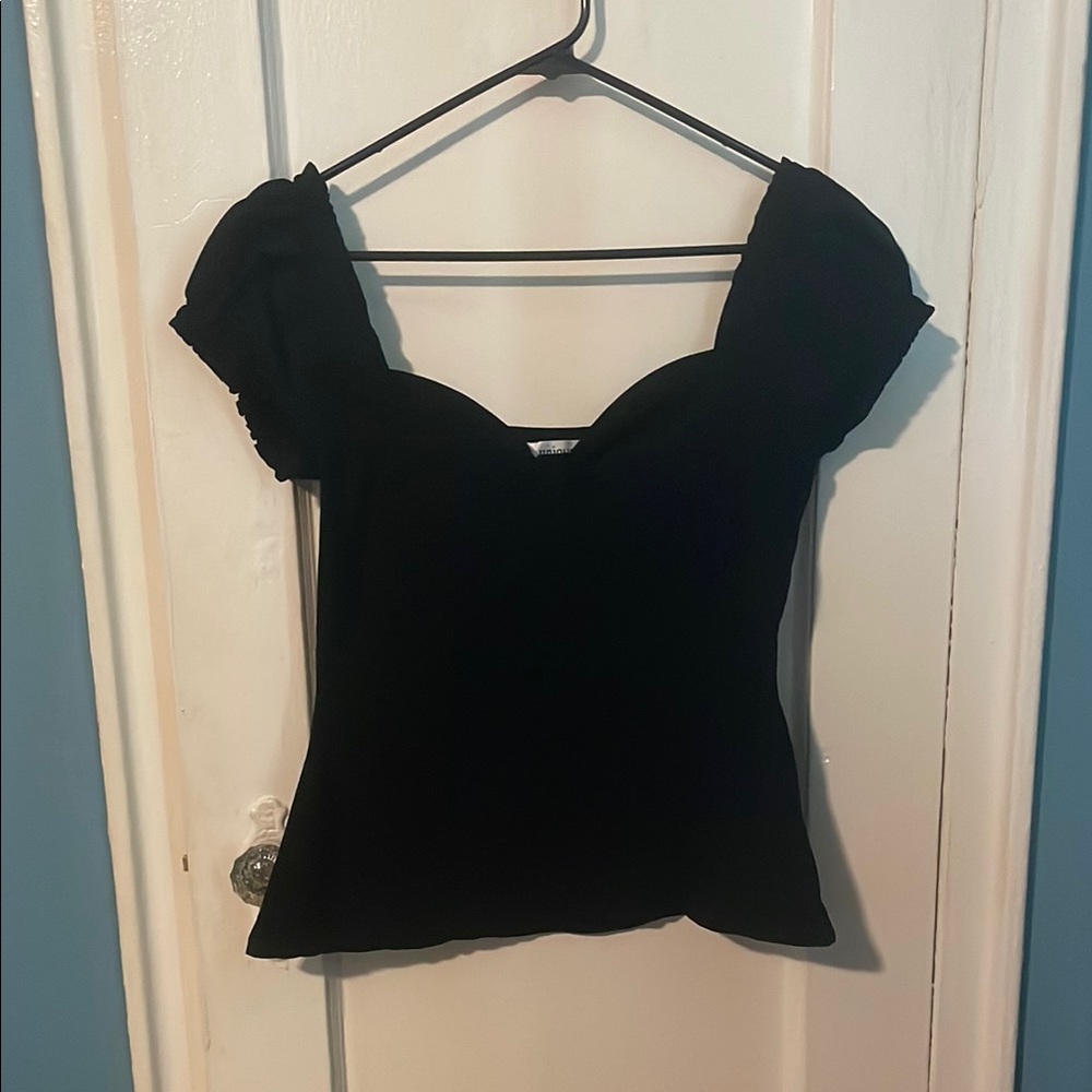 Unique Vintage Black Puff Sleeve Fitted Blouse